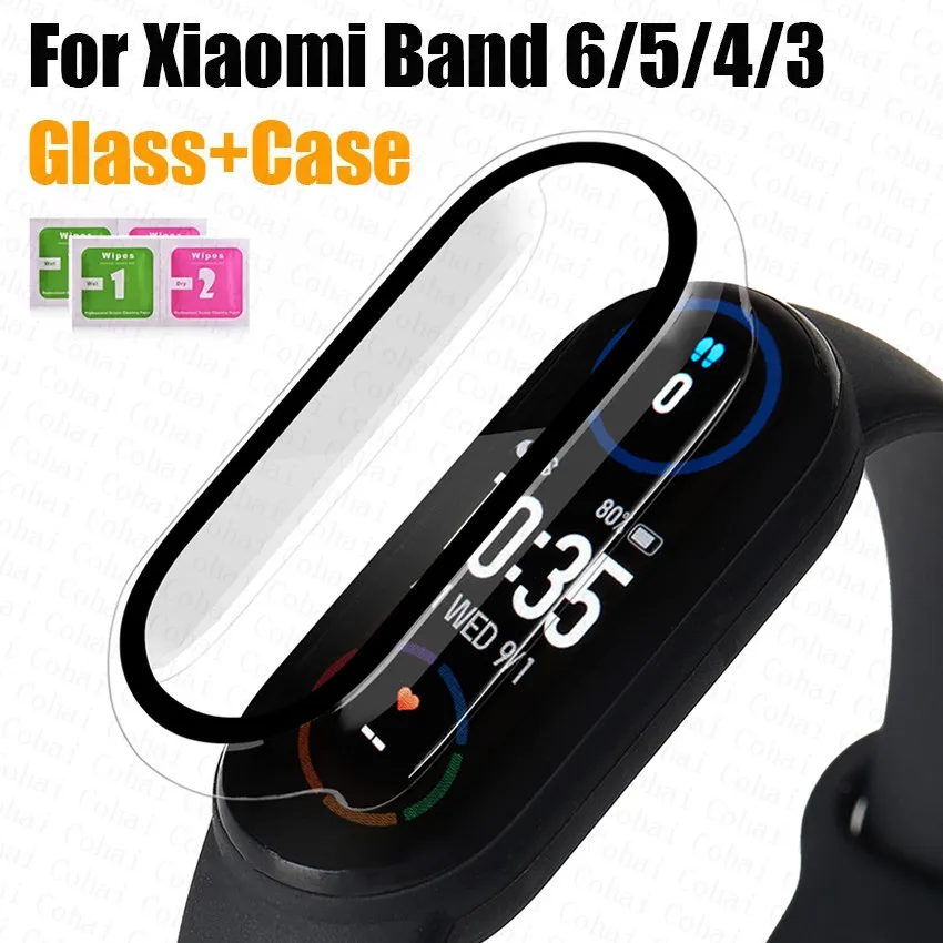 

Стеклянный чехол для Xiaomi Mi Band 6 5 4 3, полное покрытие, защита экрана, стекло для Miband 6 5 band 5 4 3, чехол для браслета