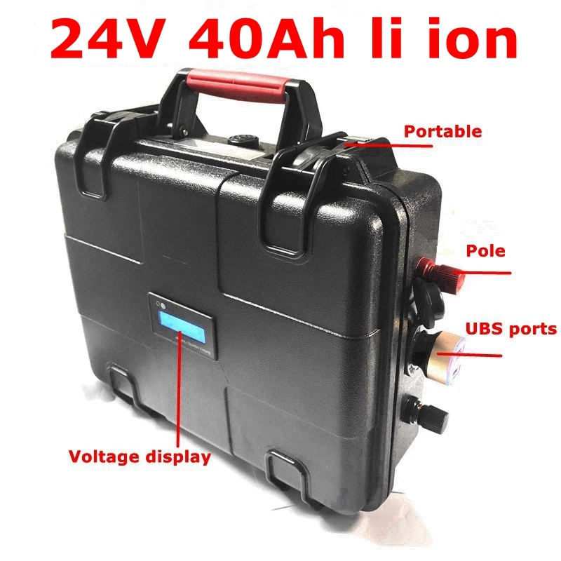 

BLNImpermeabile 24v 40ah agli ioni di litio 24v li ion 18650 BMS con porte USB per rimorchi Camper LED light UPS Inverter + cari