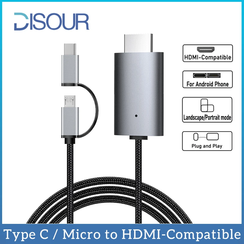 

Мобильный телефон HD коэкранный кабель Micro USB Тип C к HDMI-совместимый кабель HDTV цифровой экран литой кабель 1080P для телефона