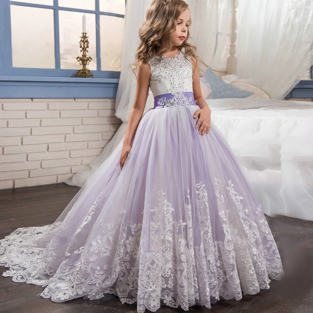 Enlarge New Children's lace wedding dress festival puffy skirt princess dress flower girl birthday piano dress