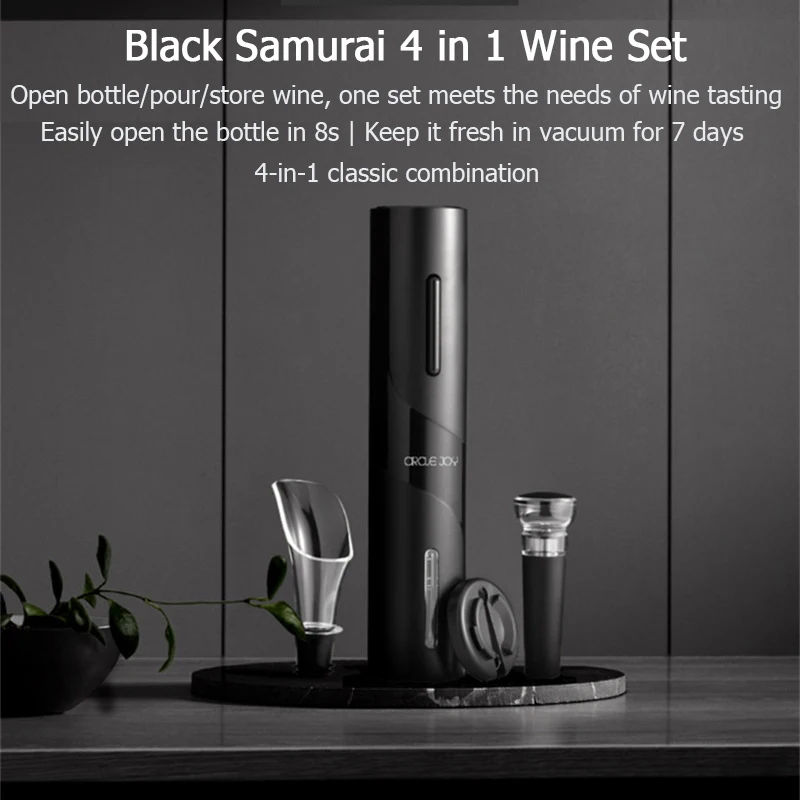 

Circle Joy Black Samurai 4In1 Electric Bottle Wine Opener Set Automatic Corkscrew Red Wine Kitchen Accessories Tools