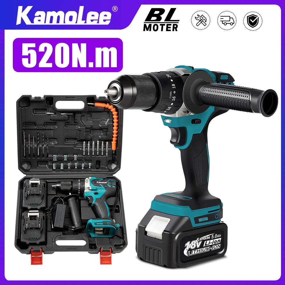 Бесщеточная электрическая Ударная дрель Kamolee 13 мм, аккумуляторная отвертка, ручная дрель с литиевым аккумулятором для Makita, 18 в