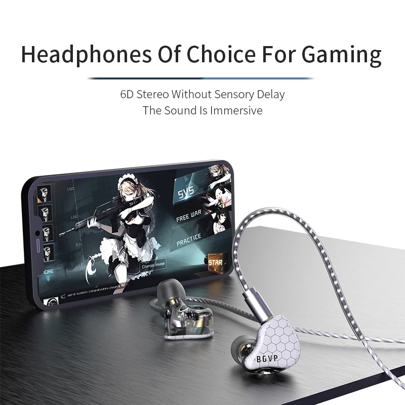 Фото Наушники-мониторы BGVP Scale Pro Hybrid In-Ear Monitor 1DD+1BA с 6D-эффектами звука, игровые наушники HiFi, проводные, стерео, с глубокими басами, для прослушивания музыки. №5