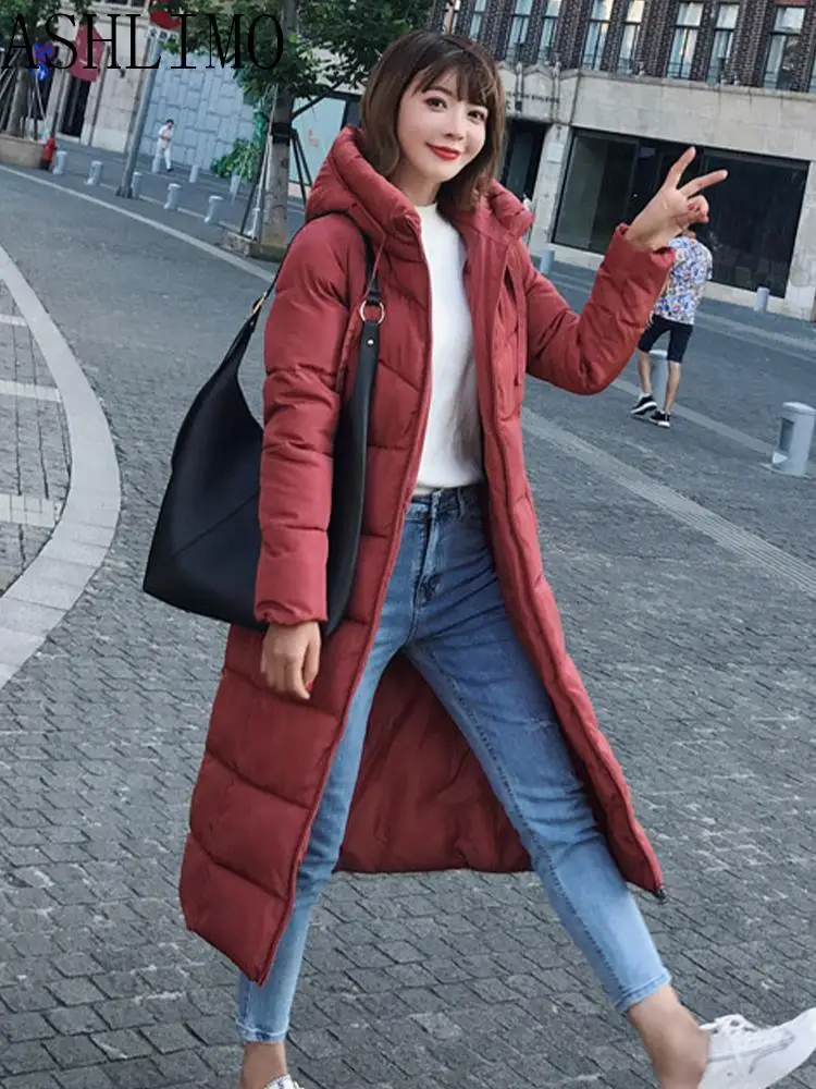 Winter Jacket Women 2022 Clothes Warm Shelters Fashion Down Jacket Korean Style Mid-length Over-the-knee Padded Hooded Jacket