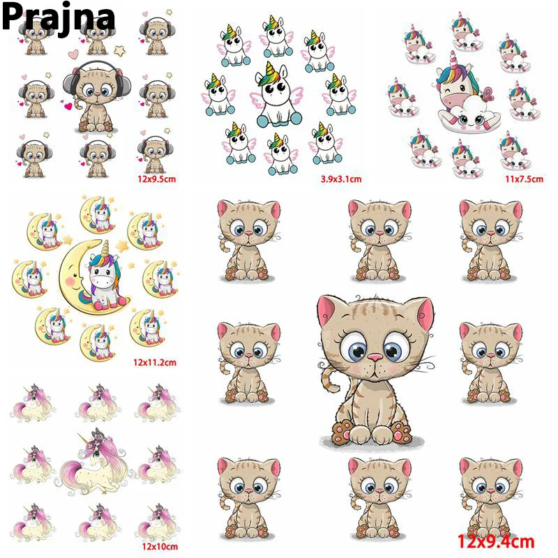 10 шт., термонаклейки Prajna с изображением совы, кота, Единорога