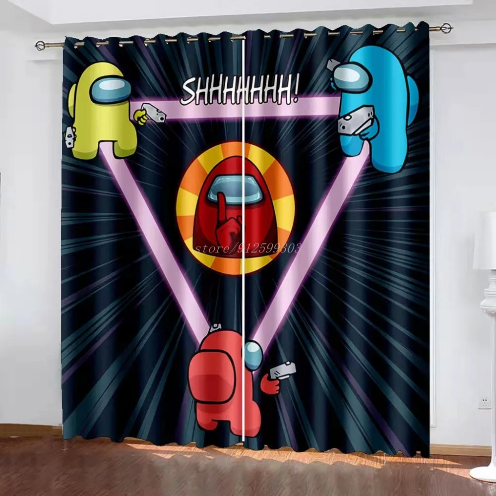 

2 Panels Curtain Eat Sleep Repeat Game Among Us Cartoon Thermal Insulated Blackout Light Blocking Room Darkening Windows Drapery