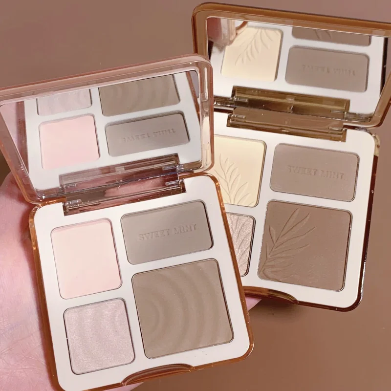 

4 Color Grooming Contour Shadow Bronzer Matte Shimmer Brighten Face Sculptor Shading Contouring Powder Palette Makeup