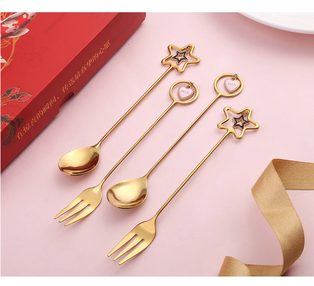 

Stainless Steel Spoon Star Pendant Coffee Mixing Utensils Cute Fruit Dessert Fork Kitchen Accessories Tableware