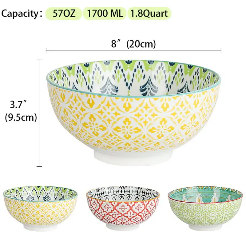 

Delightful, Large 3-Piece 57-oz Round Porcelain Serving Bowl Set - Ideal for Fruits, Vegetables & Snacks; Perfect Match 8-inch S