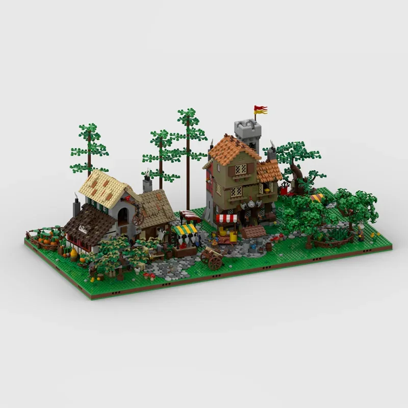 Фото 2160 шт. MOC, средневековый город, диорама, набор дисплеев, созданная модель, строительные блоки, сделай сам, образование, Рождественский подарок, кирпичная игрушка, детский день рождения №2