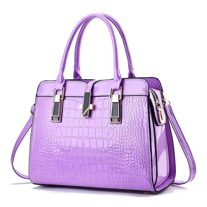 

VKJF New Luxury Brand Crocodile big Women Bag Black Red Patent Leather Women Handbags Shoulder Bag lock Female Bags briefcase