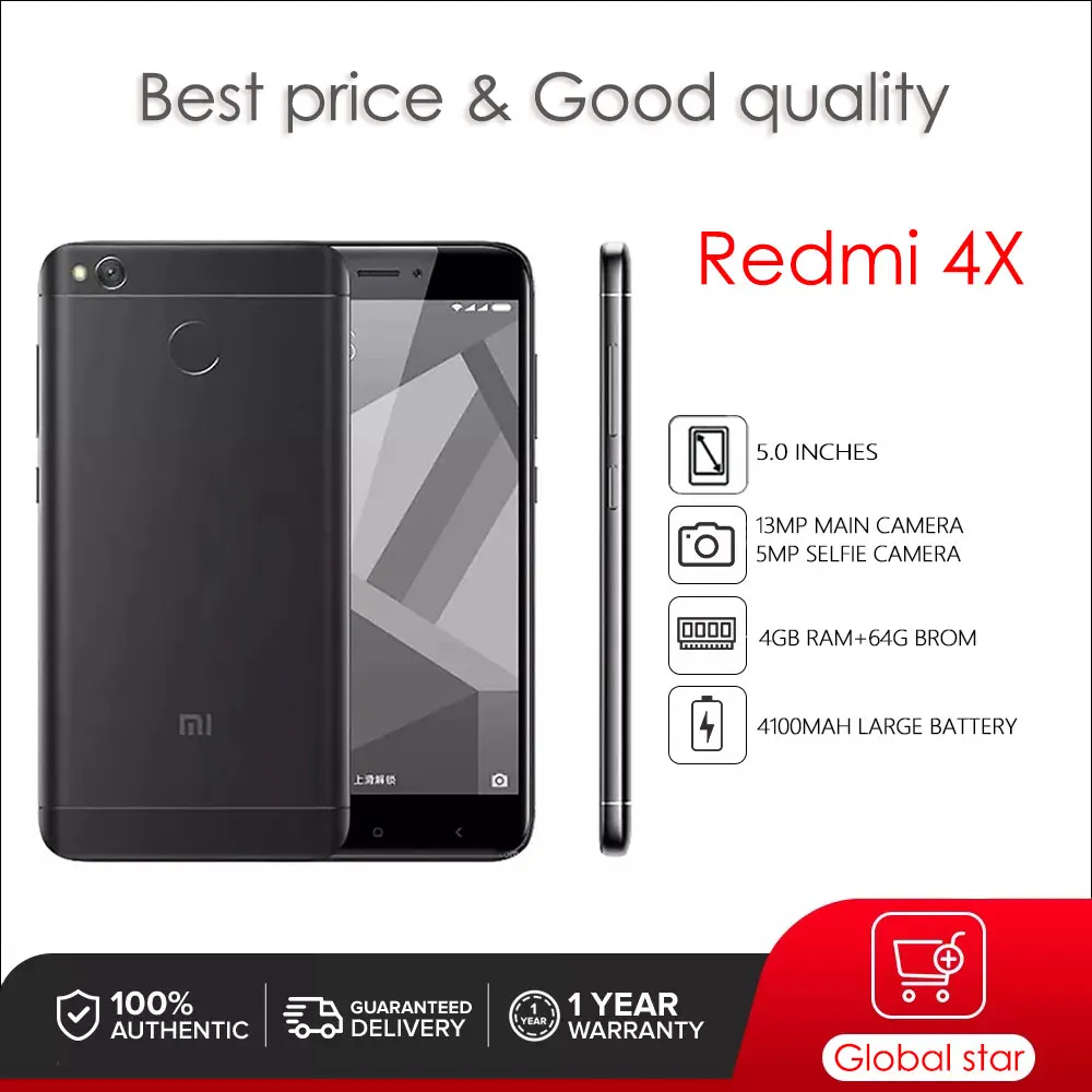 

Xiaomi Redmi Note 4X Original Refurbished Smartphone 4GB RAM 64GB ROM 13MP Android Cellphone Global ROM version Mobile Phone