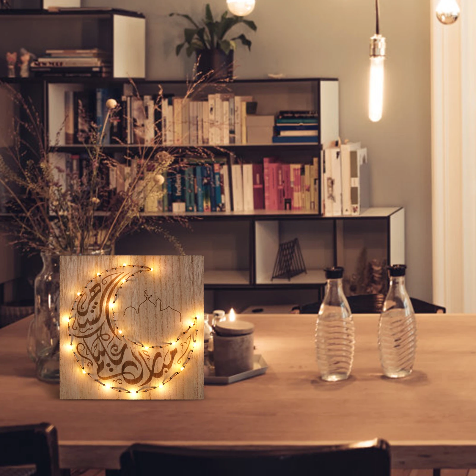 

Ramadan Holiday Decoration Led Lights EID Eid Crafts Decoration Set Square Wall Candle Holder Home Decoration