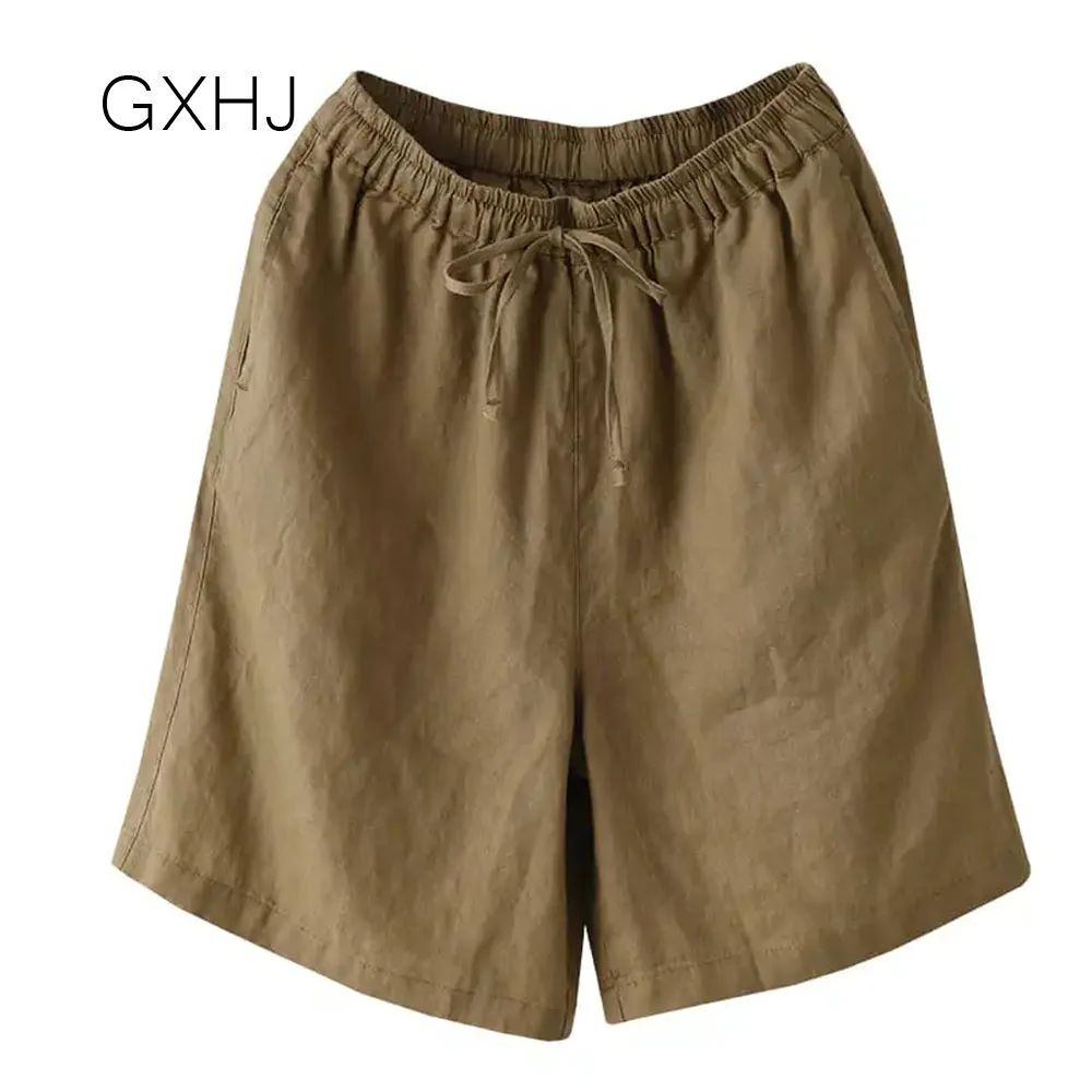 

GXHJ women five point casual pants 2022 women's cotton and linen wide leg pants summer thin casual shorts LHJ740