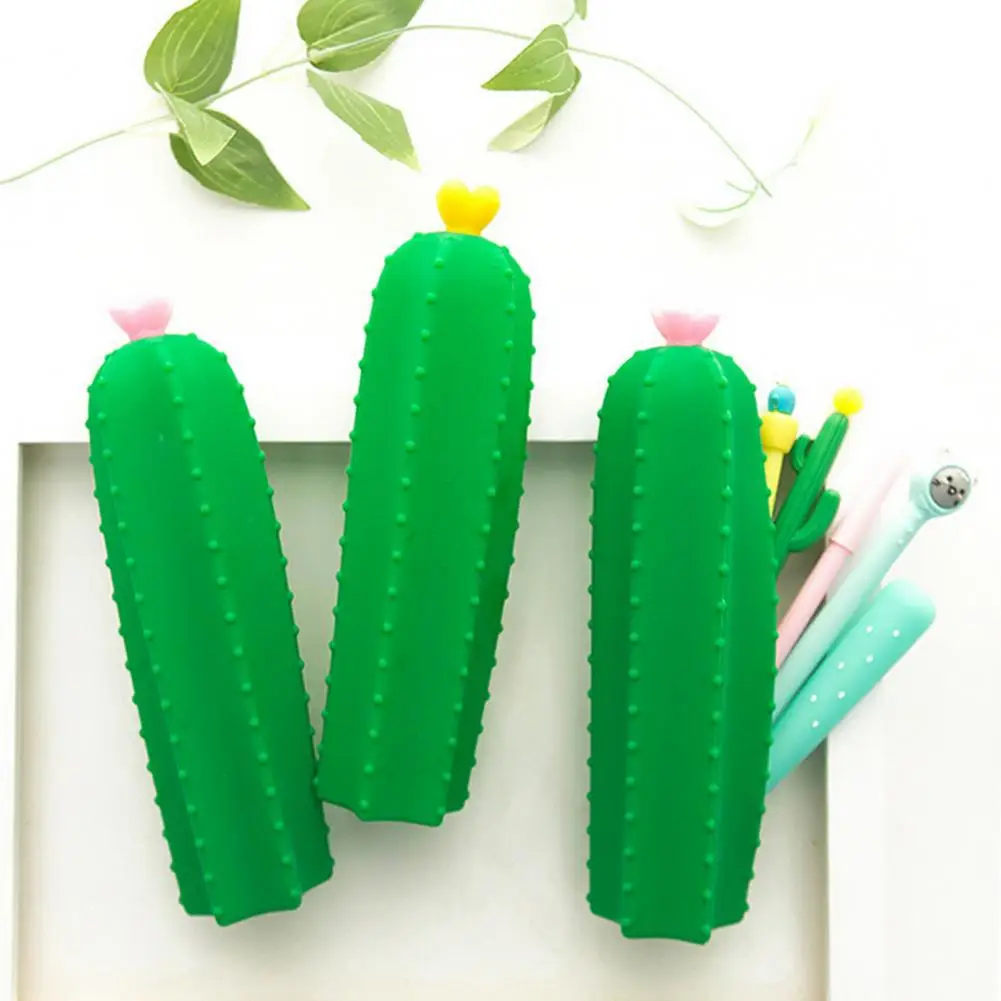 Durable Cactus Stationery Bag Large Capacity Silicone Pencil Case for School Supplies Storage Gift Box