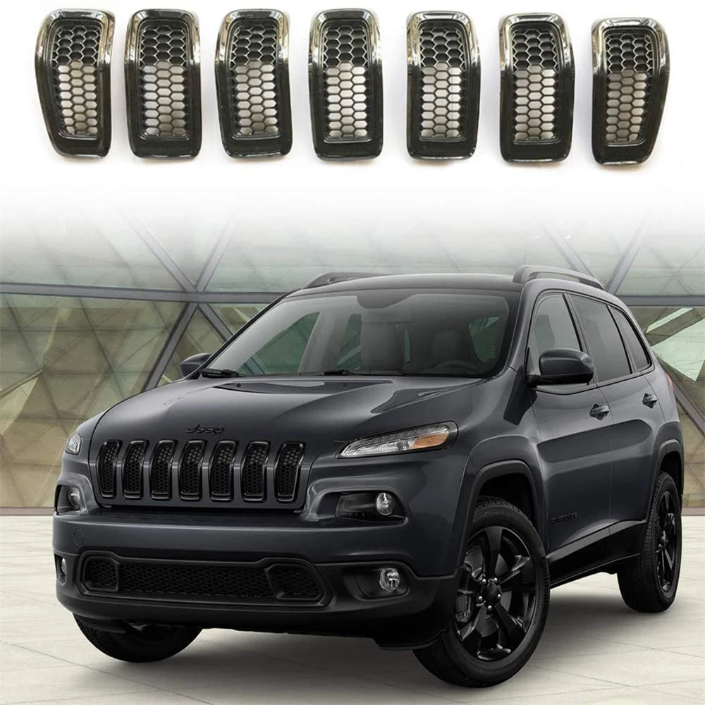 Черные вставки для гриля 6CY39XS9AC для Jeep Cherokee 2014-2018, передняя зеркальная сетка, фотоаксессуары