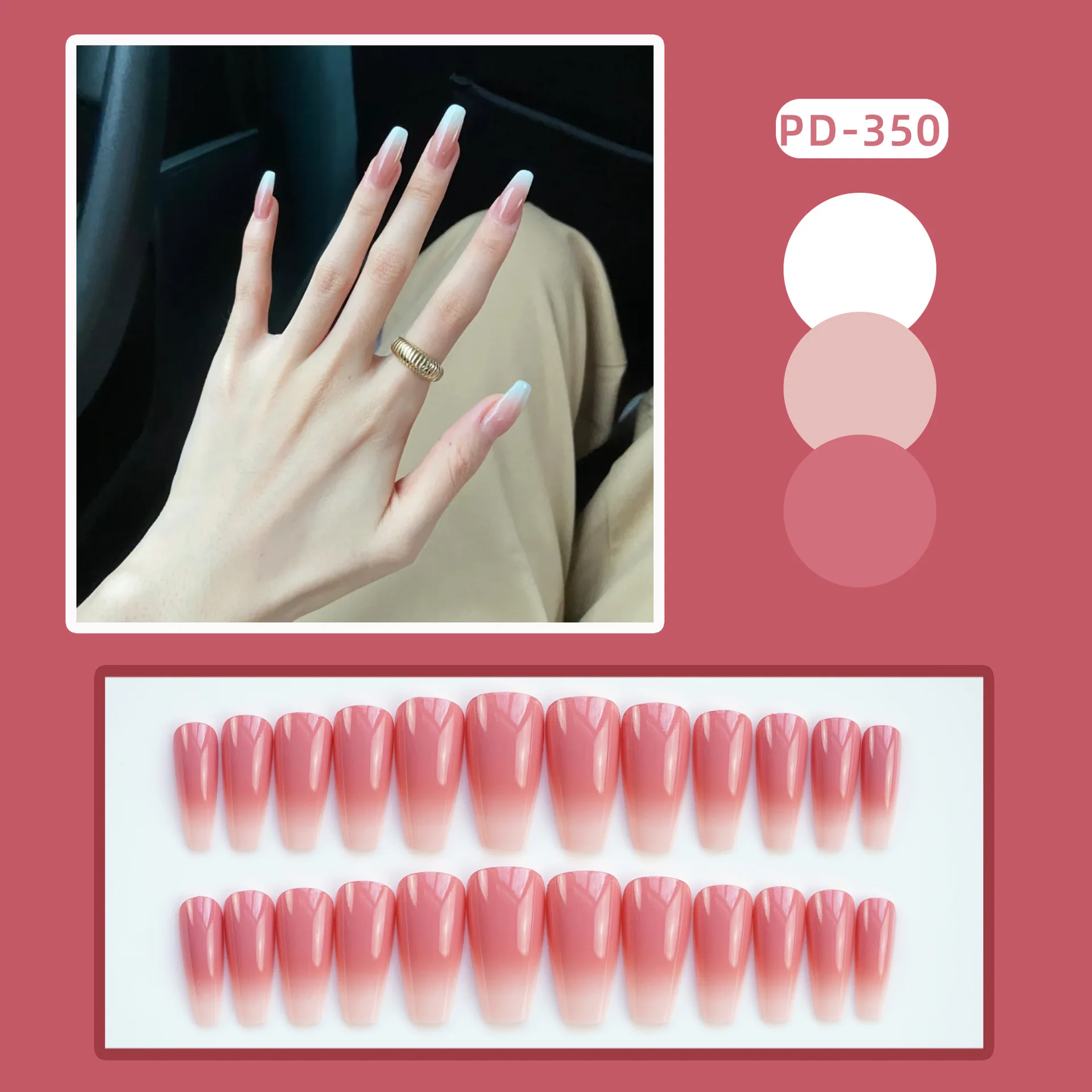 

3D fake nails set press on faux ongles capsule french coffin tips nude peach unhas DIY manicure supplies false acrylic nail kit