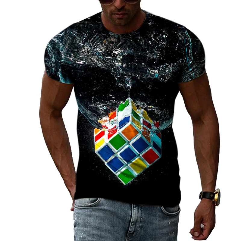 

Повседневный модный топ с круглым вырезом, футболка с 3D принтом кубика Рубика для мужчин и женщин, летняя одежда, уличная одежда в стиле хип-хоп, спортивный топ