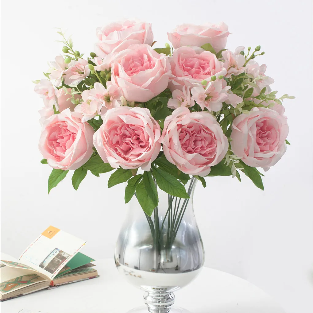 

1 Bouquet 9 heads Artificial Peony Tea Flowers Camellia Silk Fake Flower flores for DIY Home Garden Wedding Decoration