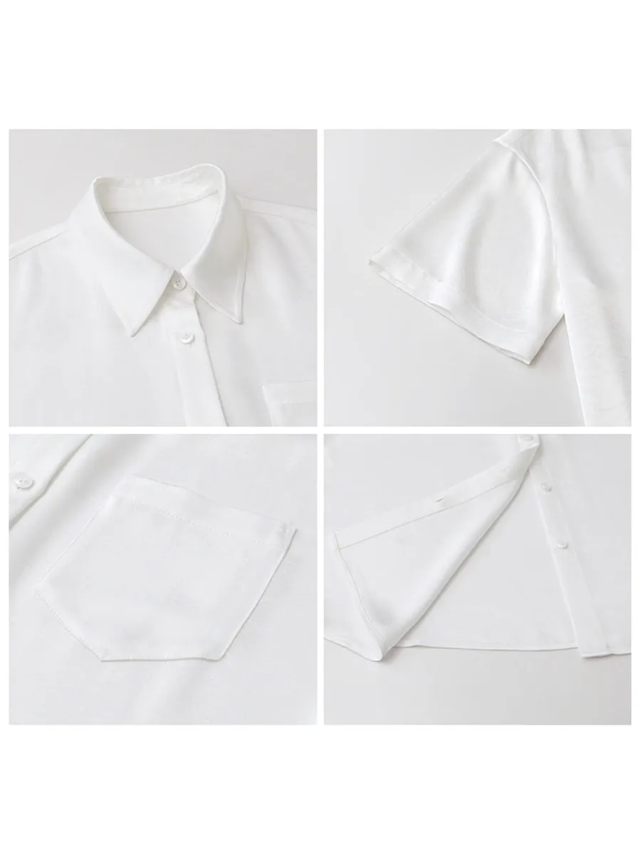 Фото Модная женская рубашка CHIC VEN в корейском стиле, однобортная, свободная, повседневная, однотонная белая, с коротким рукавом, весна-лето 2026 №4