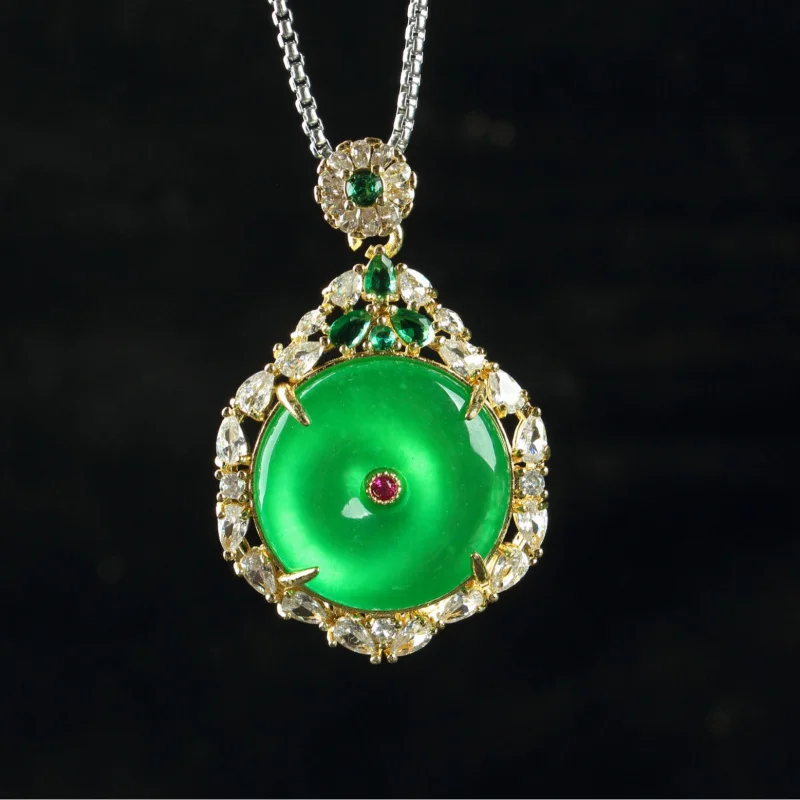 Высокий император Башан инкрустированный как Гуаньинь Будда кулон зеленый Yuye Ruyi