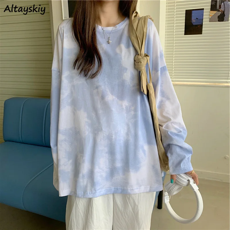 

Футболка женская с длинным рукавом и круглым вырезом, свободного покроя