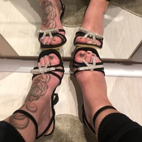 new black ankle strap womens high heel sandals rhinestone wine glass heel plus size butterfly sexy stiletto sandals for women