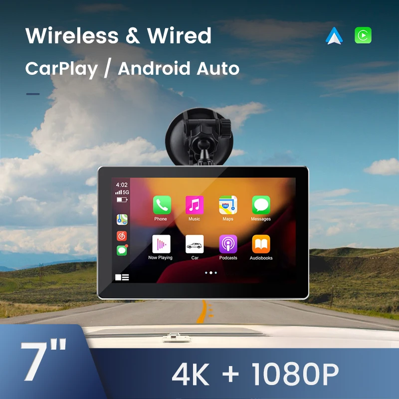

Автомобильный мультимедийный видеоплеер 7 дюймов, интеллектуальная система 4K 1080p, камера с двумя объективами, поддержка беспроводной Apple Carplay, Android, авто, AUX, BT