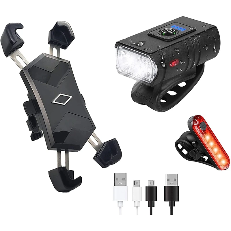 

1200 Lumen Twin Headlight Front Lights+Rear LED with Indicator and Phone Holder for 4.5-7.2 Inch Phone Bike Accessories