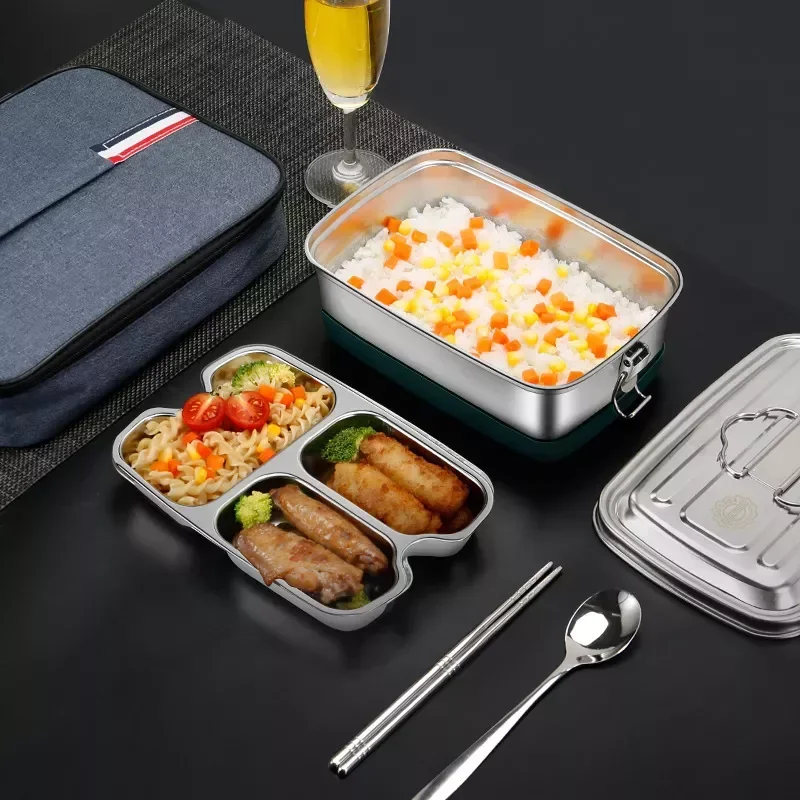 

304 Stainless Steel Lunch Box With Plate Food Storage Containers Japanese Kids Lunch Box Microwave Bento Box Portable Tableware