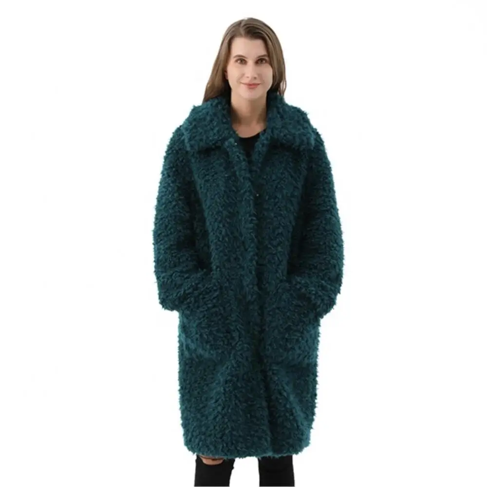 Women Winter Long Warm Real Fur Fox Jackets Pure Color Button  Lapel Real Raccoon Fur Coat Leisure Big Pocket Women's Fur Coat