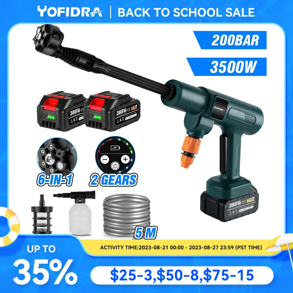 

200Bar 3500W Brushless Car Water Gun Electric High Pressure Washer 6-in-1 Car Washing Garden Water Gun for Makita 18VBattery