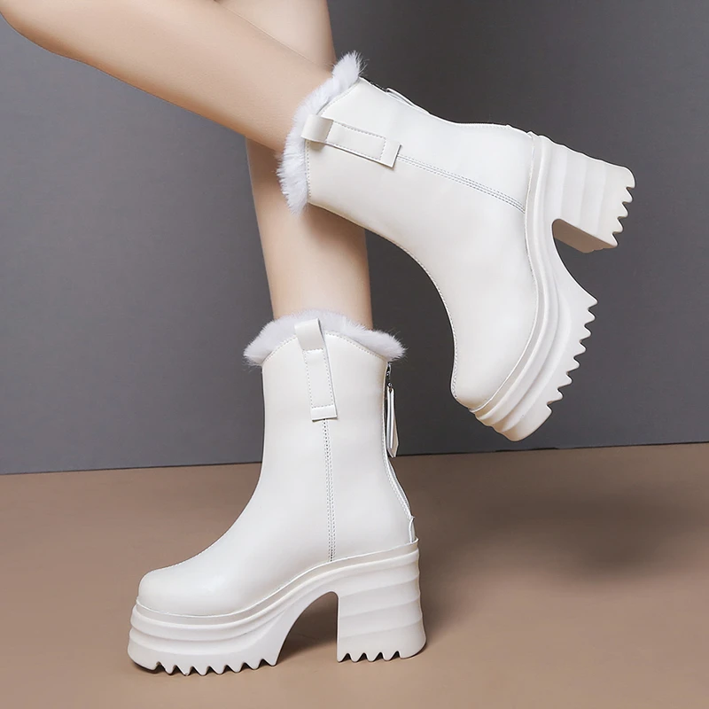 

Зимние ботинки для женщин, новый стиль, плюшевые теплые модные Нескользящие короткие плюшевые женские ботинки на высоком каблуке