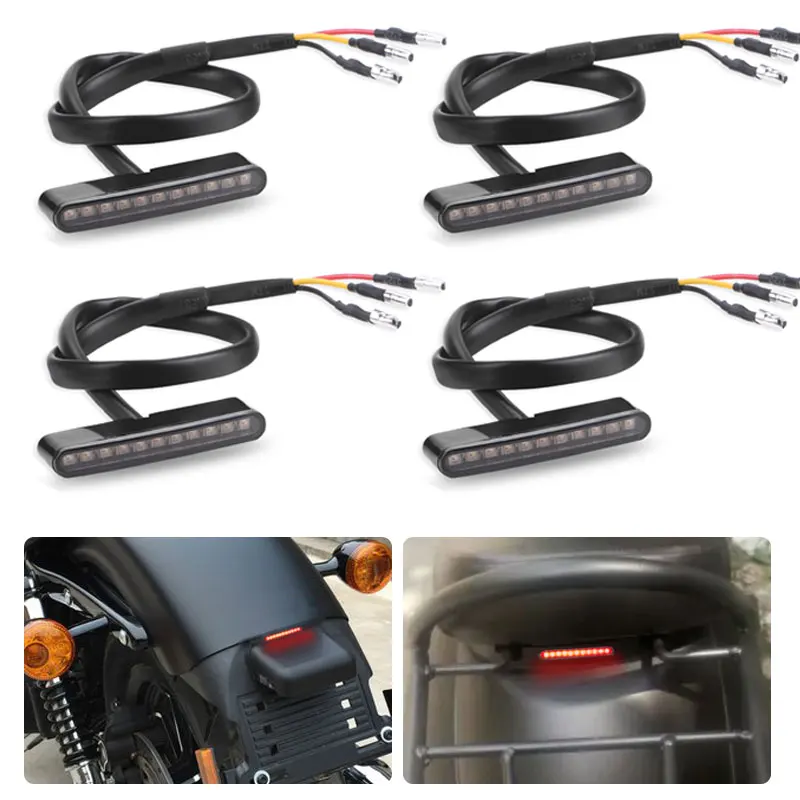 

4pcs 11 LED Motorcycle Tail Light Red Rear Brake Stop Lamp Smoked Shell License Plate Light Warning Lamp Universal For Bike12V