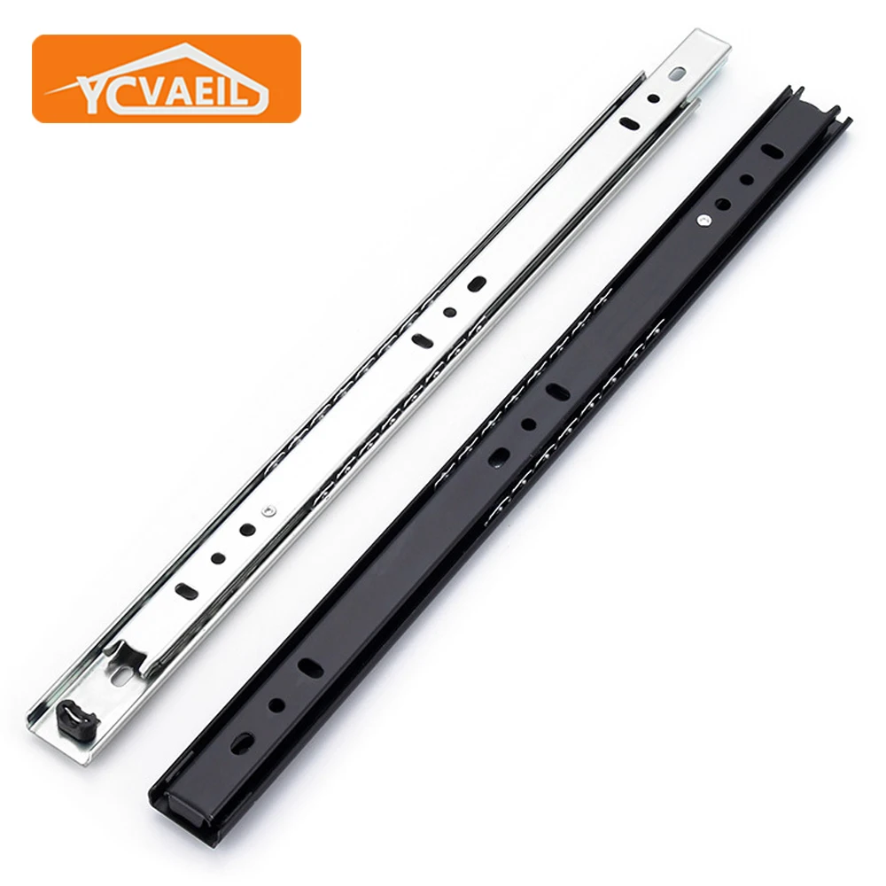 Drawer Slide Rail Black Thicken Two-sections Slide 8 Inch-20 Inch Ball Guide Drawer Slide Furniture Hardware Fittings