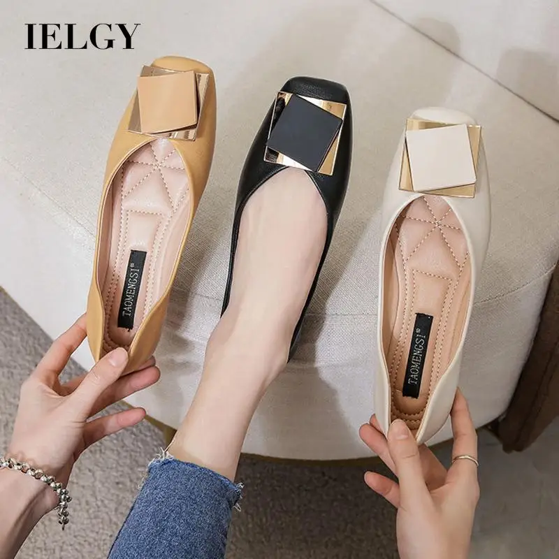 

IELGY square head beanie shoes shallow mouth all-match flat scoop