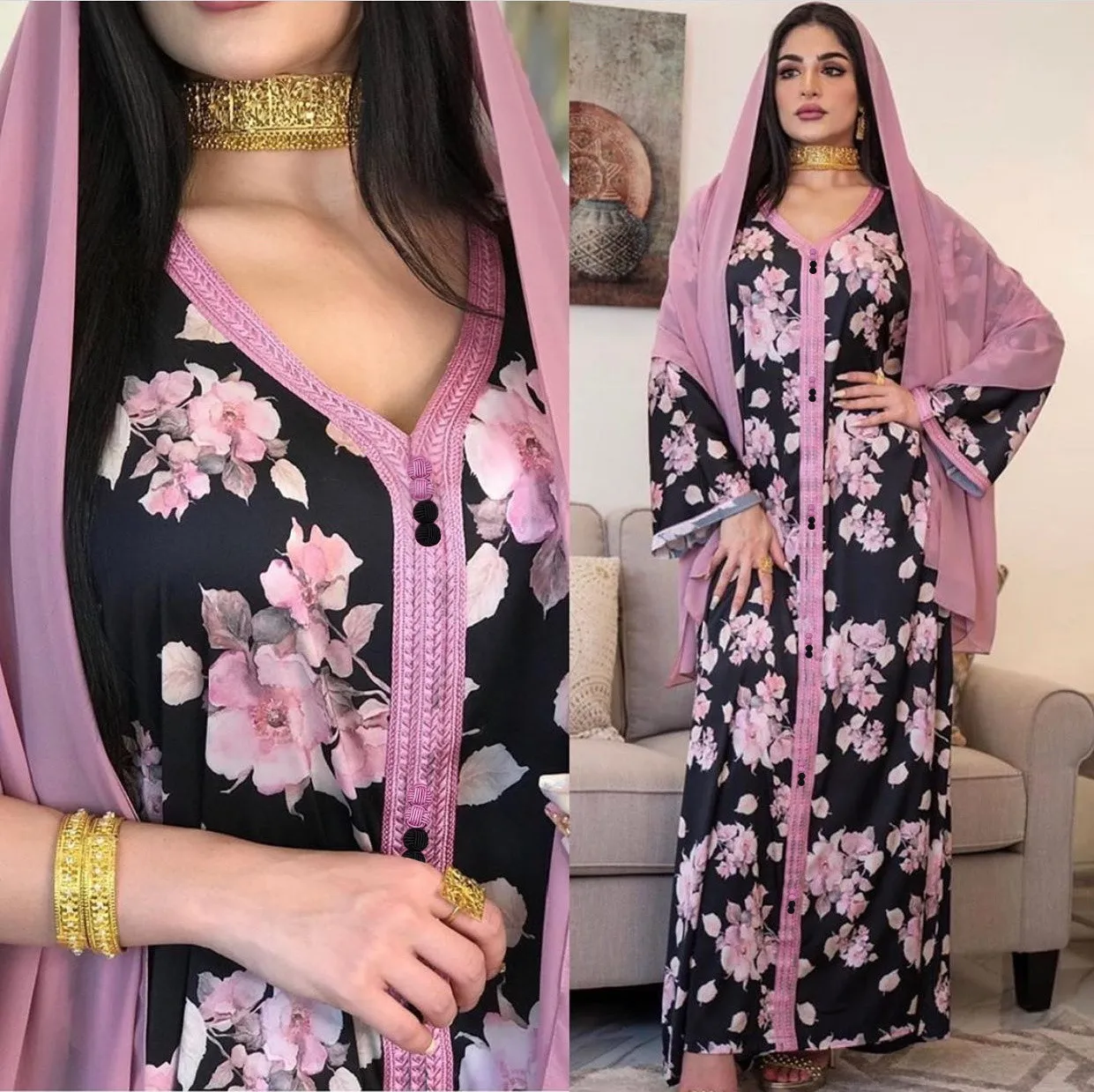 Рамадан, индийское мусульманское платье, женское Цветочное платье с принтом, женское платье, кафтан, мусульманская одежда, халат 2021