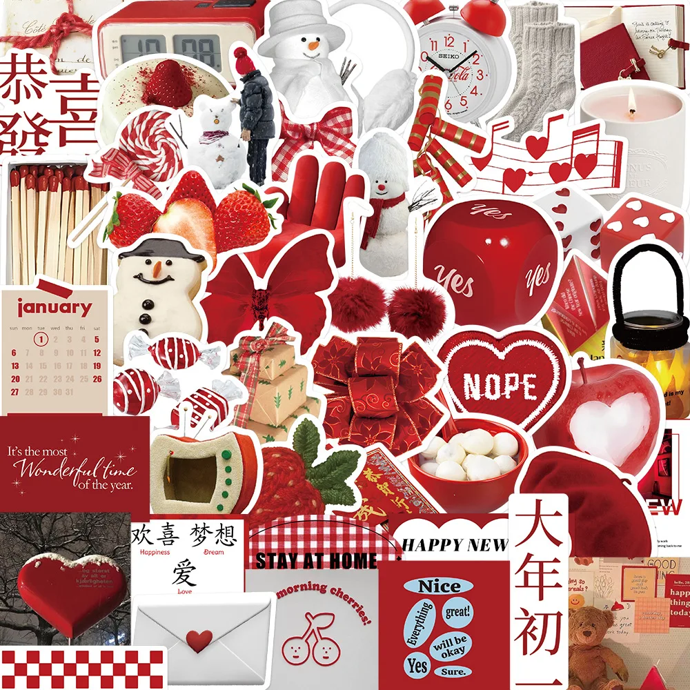 

25/50/100PCS Happy New Year Congratulations Good Luck Red Chinese Sticker Graffiti DIY Album Diary Decorate Stationery Scrapbook