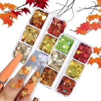 6 grids maple leaf nail art glitter flakes holographic fall leaves sequins for nail design christmas glitter paillettes manicure