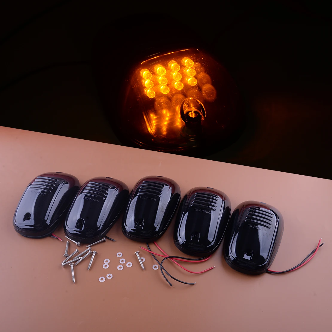 

5Pcs Smoked Cab Roof Strobe Marker Running Lamp Fit for Dodge Ram 1500 2500 3500 4500 5500 2003-2018 2019 55077559AC 55077559AD
