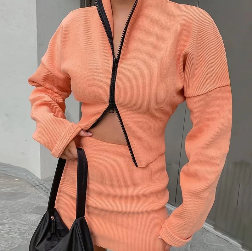 

Tracksuits Women's Casual Two Piece Set Women Spring Long Sleeve Zipper Coat Skirt Autumn Home Sets Fashion Streetwear Jacket