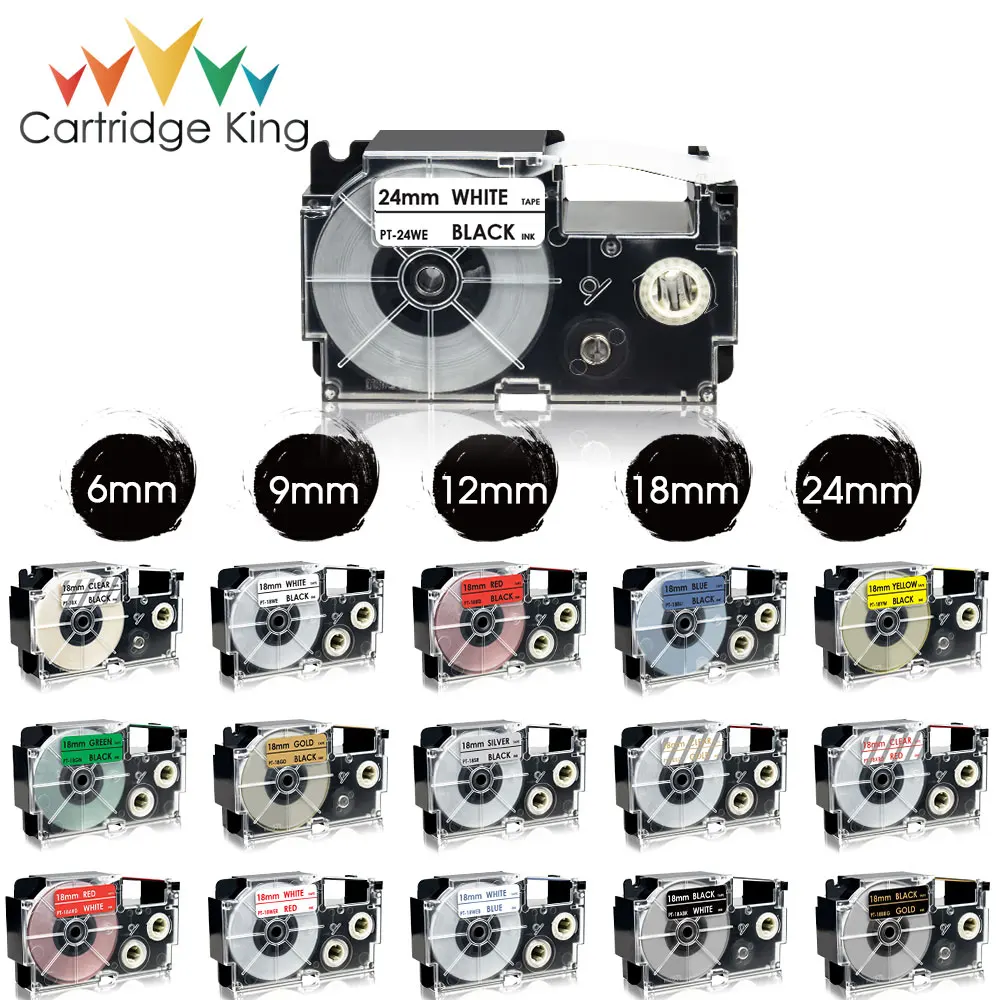 

6/9/12/18/24mm Label Tape for Casio XR-12WE XR-9WE XR-6WE XR-18WE XR-24WE XR12WE Mixed Colors Compatible for Casio Label Maker