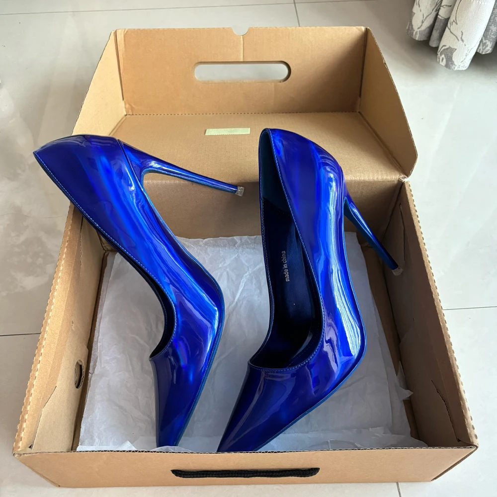 Новые женские дизайнерские туфли-лодочки пикантные 12 см королевские синие туфли