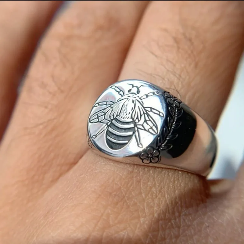 

Fashion Creative Cute Bee Opening Unisex Unique Round Silver Adjustable Ring Party Gothic New Jewelry