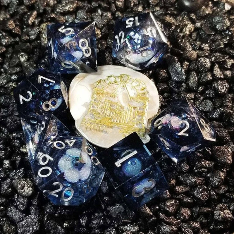 

7pcs Resin Dice Acrylic Polyhedral Digital Dice Ornaments Crafts Winter Soul Liquid Gifts for Game Home Decorations Accessories