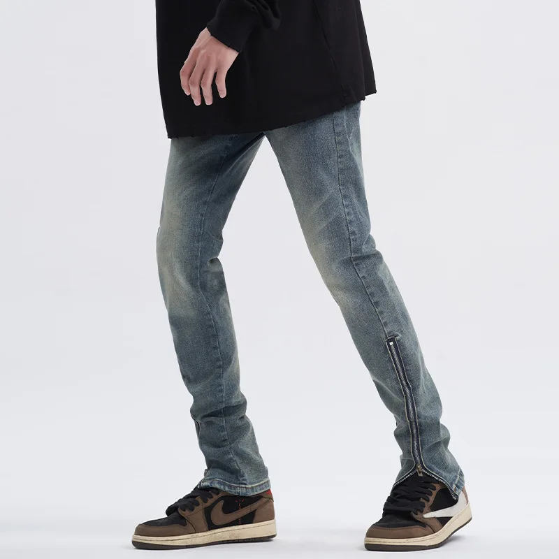 Four Seasons Men's Jeans Straight Slim Casual Fashion Versatile Zipper Pants Hip Hop Straight Wide Leg Pants Ins Best Selling