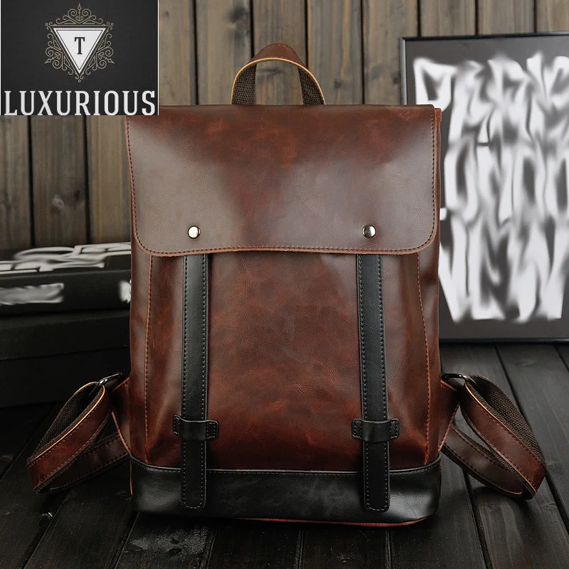 

Vintage Fashion Men's Bag Luxury Crazy Horse Leather Men High Capacity School Backpack Male Travel Laptop Bags