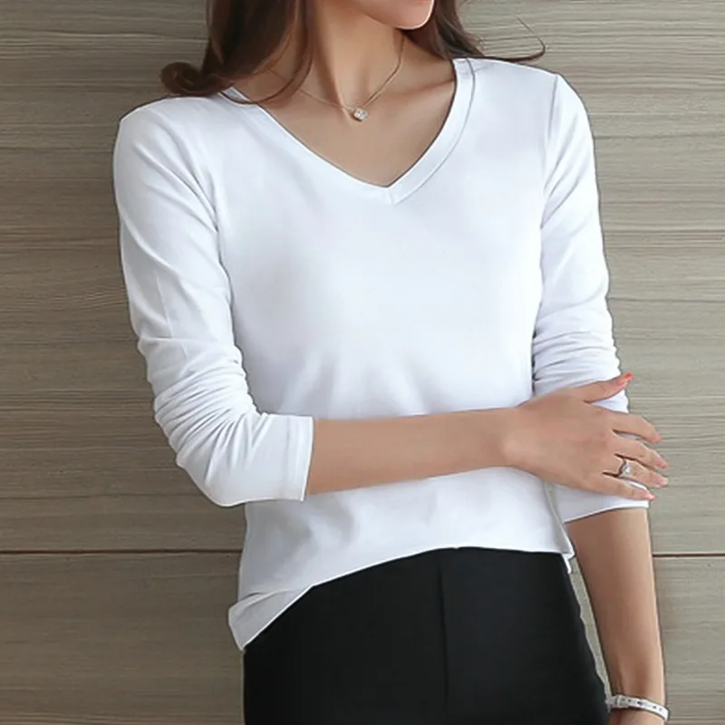 

Женская зимняя рубашка с длинным рукавом и V-образным вырезом, укороченные топы, черная Повседневная облегающая Базовая бархатная женская футболка, 2023