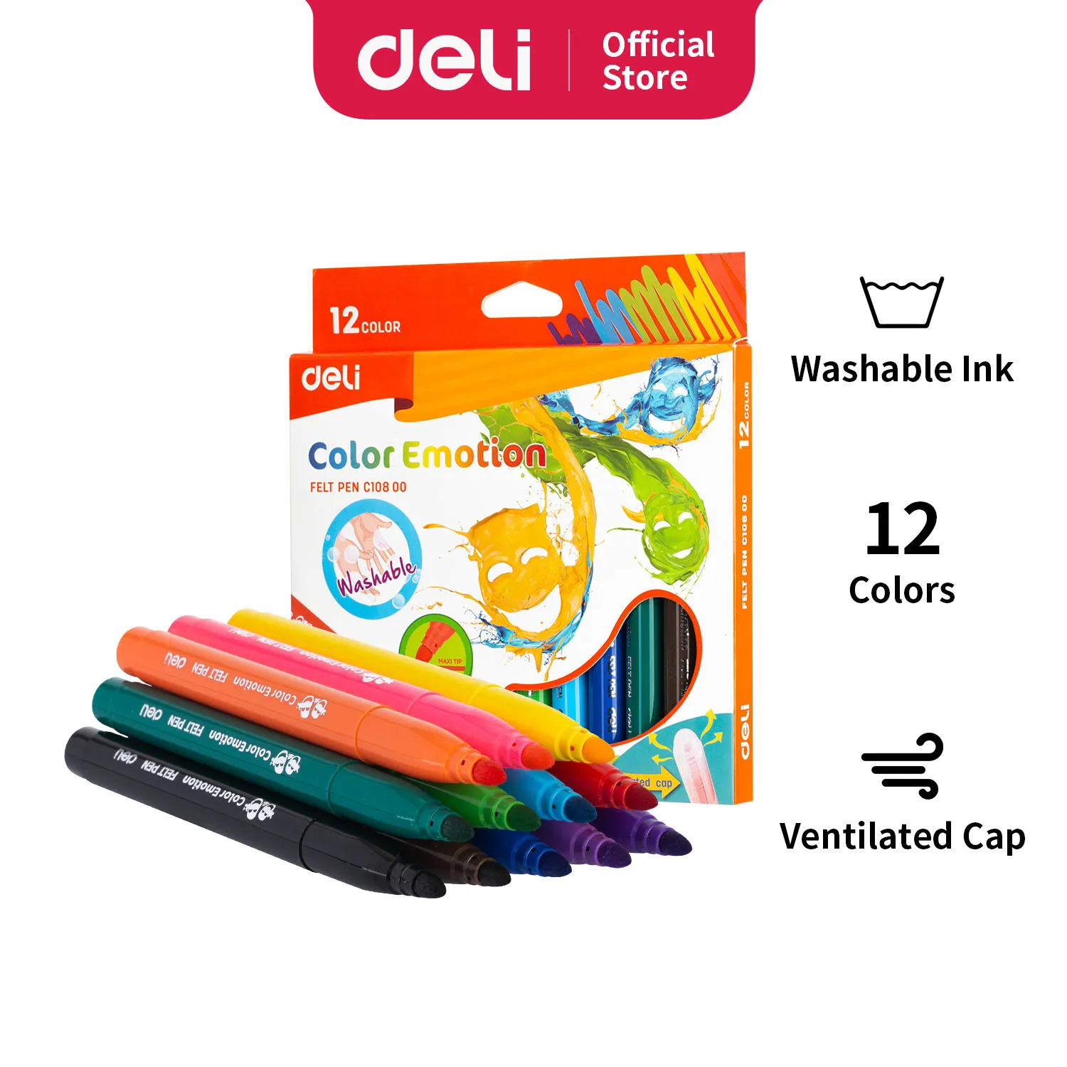 

Deli Felt Pen 12 Colors School Supplies Stationery Colored Pen for Kids Students