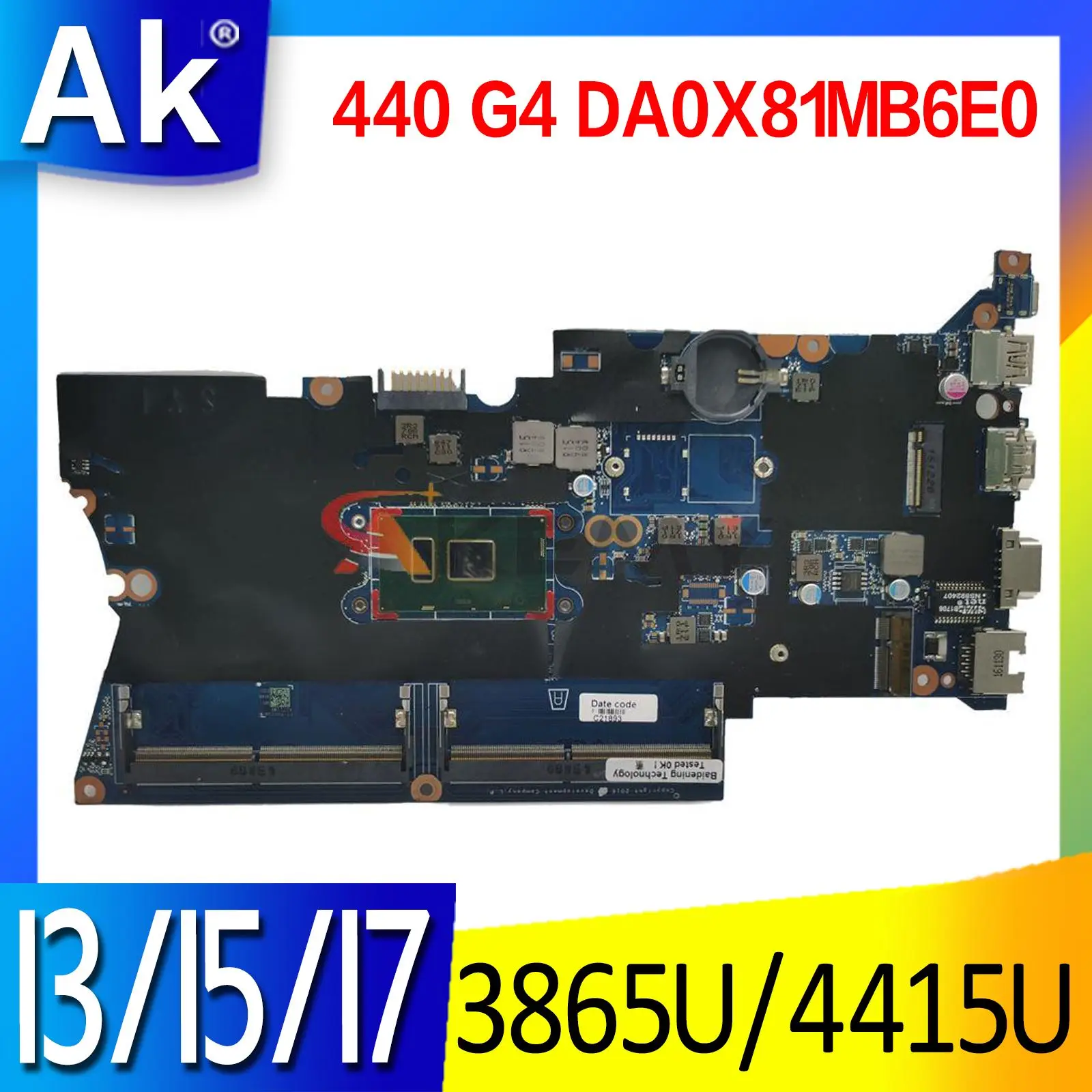 

For HP ProBook 430 440 G4 Laptop PC Motherboard Mainboard 3865U 4415U I3 I5 I7 6th GEN 7th GEN CPU DA0X81MB6E0 X81 Motherboard